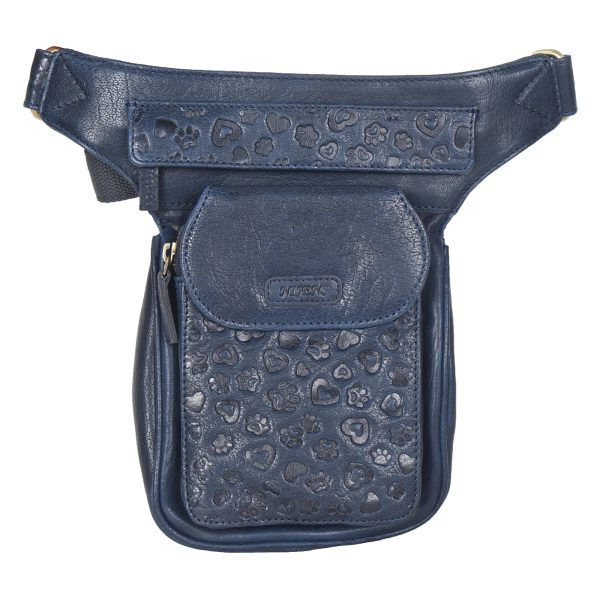 Gassi-Tasche Leder Navy Blau mit Pfoten-Herzen Prägung - Gürteltasche S-XXXL - Nijens Hannover NJ-25 9051 Im Angebot