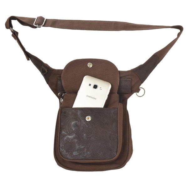 Nijens Gassi-Tasche Leder Vintage mit Blumen-Prägung Schokobraun - NJ-Hannover HS F-114 Mode – Bild 3