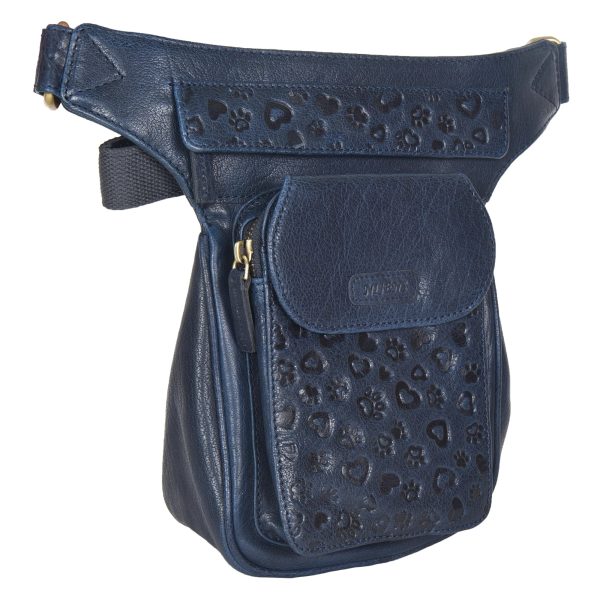 Gassi-Tasche Leder Navy Blau mit Pfoten-Herzen Prägung - Gürteltasche S-XXXL - Nijens Hannover NJ-25 9051 Im Angebot – Bild 4