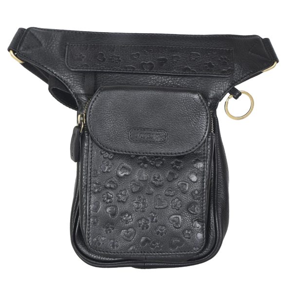 Gassi-Tasche Leder Schwarz Pfoten&Herzprägungen - Gürteltasche S-XXXL - Hannover NJ-25 9044 Online