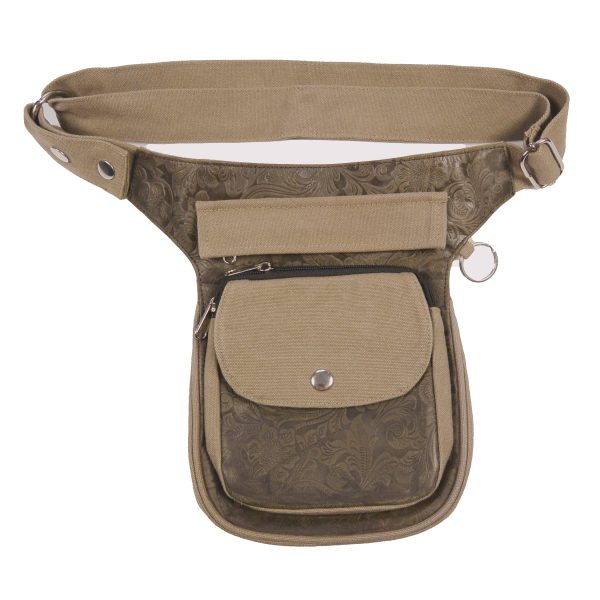 Gassi-Tasche Leder Canvas Vintage Beige Blumen-Prägung - Hannover R 2011 Online-Verkauf