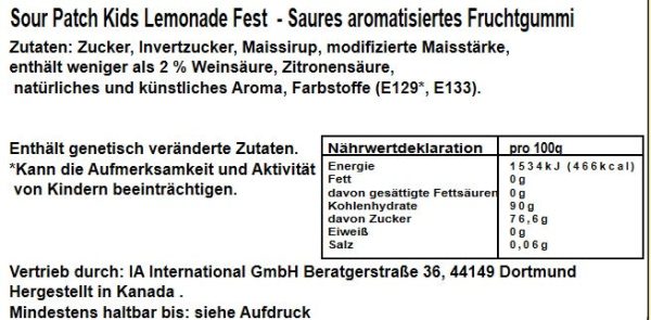 Sour Patch Kids Lemonade Fest 185g Online-Verkauf – Bild 2