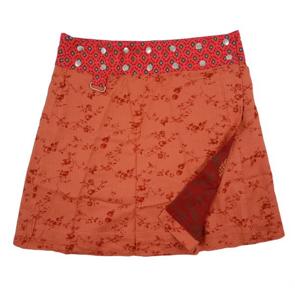 Sommerrock Wickelrock aus Viskose mit Blumen Motive Orange-Rot Choucolate Torte 39 Verkauf – Bild 2