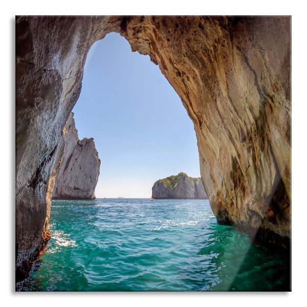 Felstor im Meer, Glasbild Quadratisch Angebot