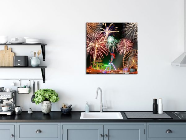 Silvester Riesenrad Feuerwerk, Glasbild Quadratisch Mode – Bild 3