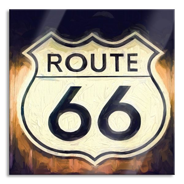 Route 66 Schild, Glasbild Quadratisch Angebot