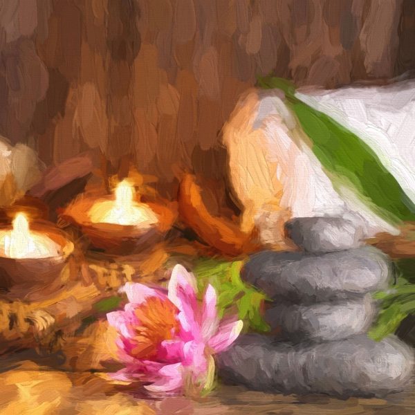 Kerzen mit Zen Steinen und Seerose, Glasbild Quadratisch Schn?ppchen – Bild 5