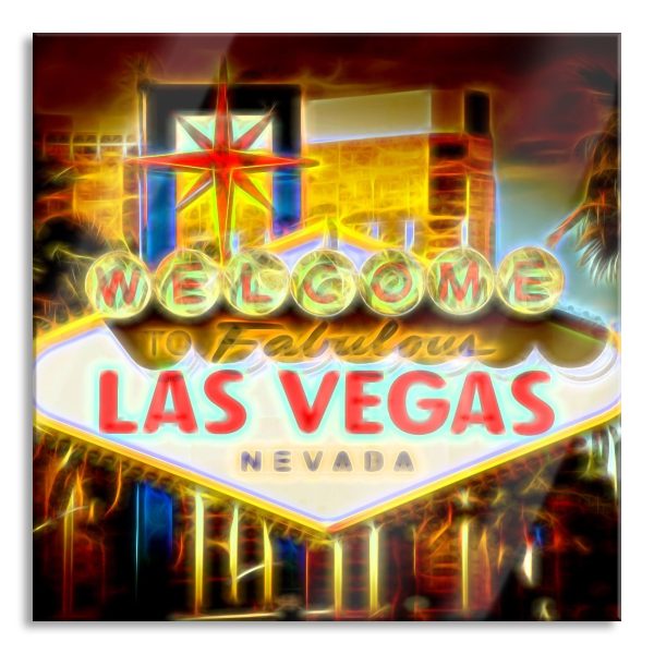 Ortseingangsschild Las Vegas, Glasbild Quadratisch Verkauf