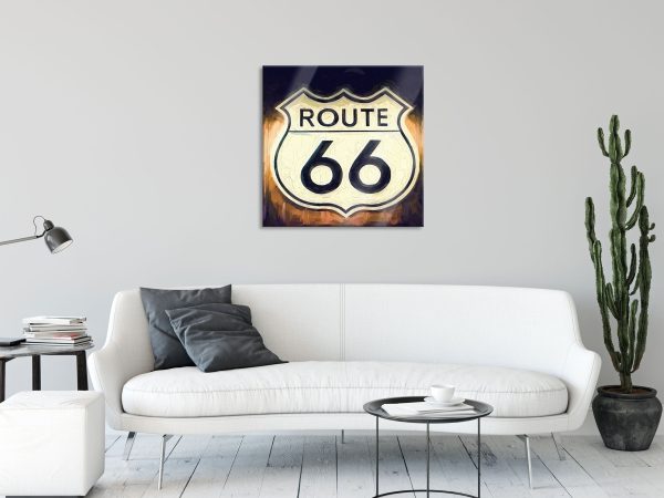 Route 66 Schild, Glasbild Quadratisch Angebot – Bild 2