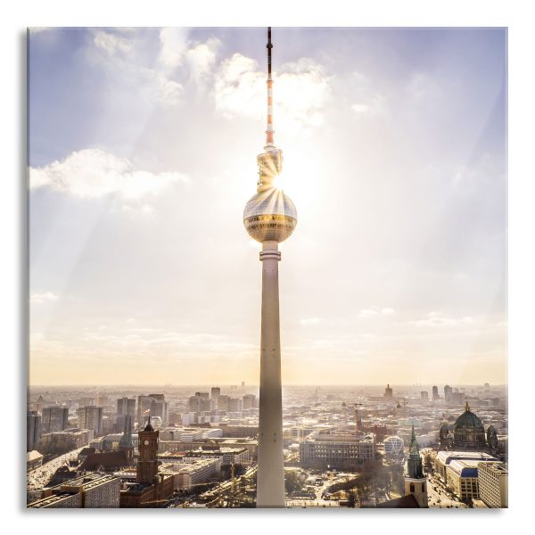 Großstadt Fernsehturm Berlin City, Glasbild Quadratisch Angebot