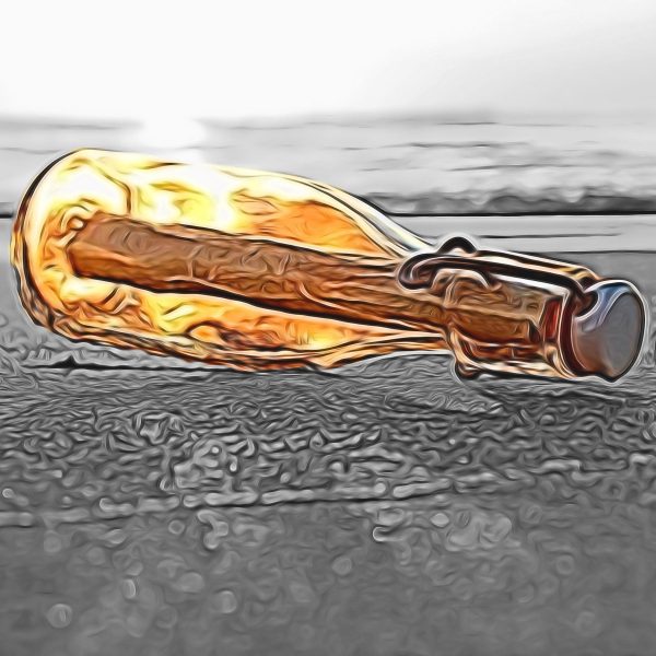 Flaschenpost im Sonnenuntergang, Glasbild Quadratisch Zu verkaufen – Bild 5