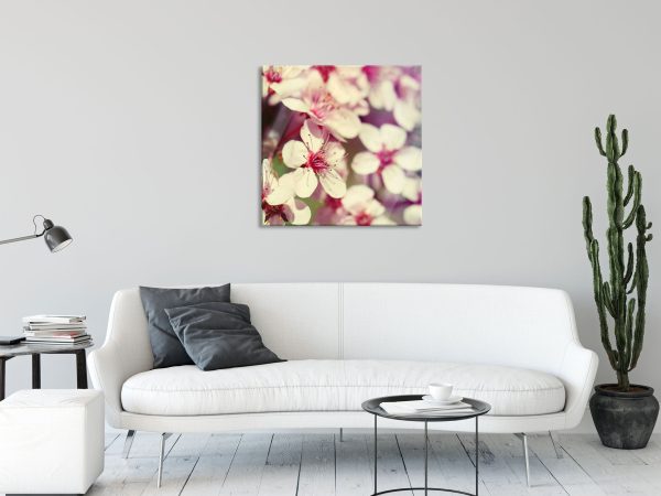 Kirschblüten Retro, Glasbild Quadratisch Mode – Bild 2