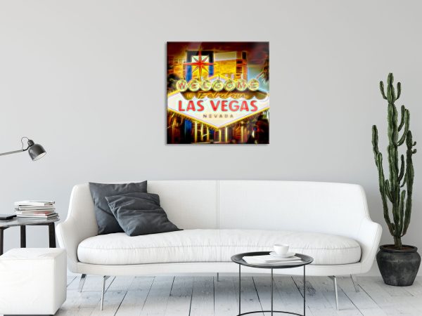 Ortseingangsschild Las Vegas, Glasbild Quadratisch Verkauf – Bild 2