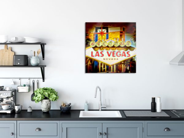 Ortseingangsschild Las Vegas, Glasbild Quadratisch Verkauf – Bild 3