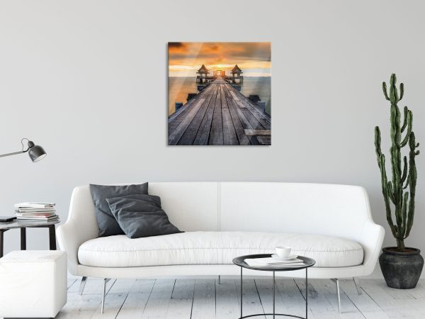 Bootssteg im Sonnenuntergang, Glasbild Quadratisch Mode – Bild 2