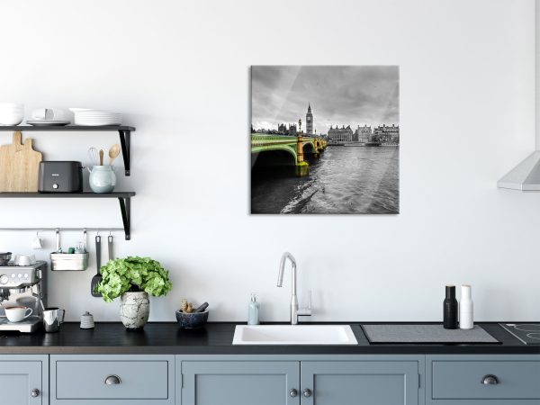 London mit Themse und Big Ben, Glasbild Quadratisch Mode – Bild 3