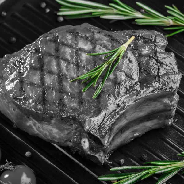 leckeres Rumpsteak auf Grill, Glasbild Quadratisch Online-Verkauf – Bild 5