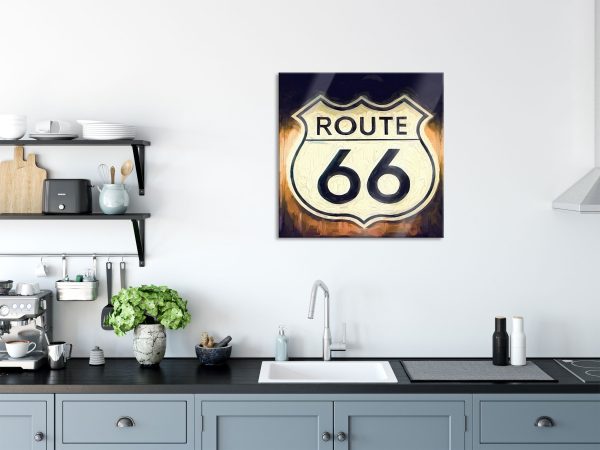 Route 66 Schild, Glasbild Quadratisch Angebot – Bild 3