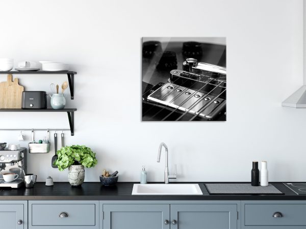 Black and White Guitar Gitarre, Glasbild Quadratisch Schn?ppchen – Bild 3