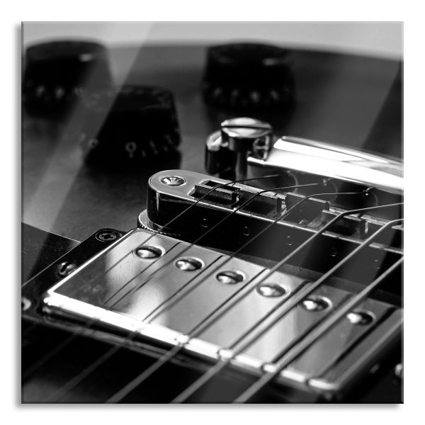 Black and White Guitar Gitarre, Glasbild Quadratisch Schn?ppchen