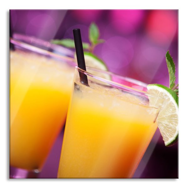 frischer Sommercocktail, Glasbild Quadratisch Online