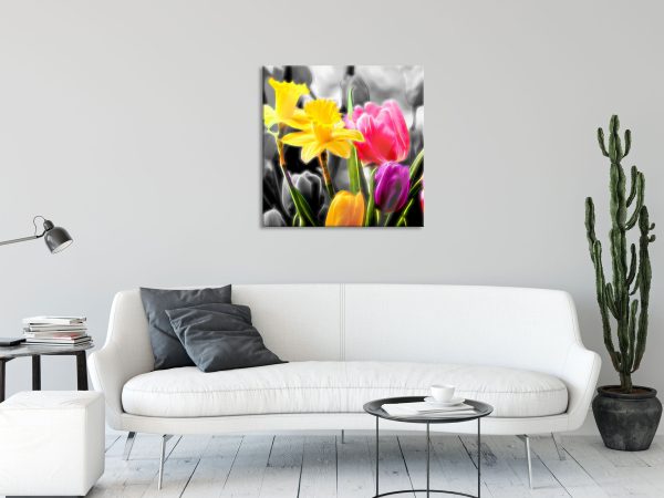 Narzissen und Tulpen, Glasbild Quadratisch Mode – Bild 2