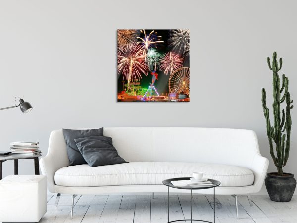 Silvester Riesenrad Feuerwerk, Glasbild Quadratisch Mode – Bild 2