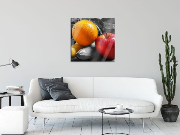 Apfel Banane Orange und Co., Glasbild Quadratisch Verkauf – Bild 2