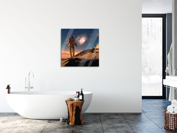 Astronaut klettert auf den Mond, Glasbild Quadratisch Online – Bild 4