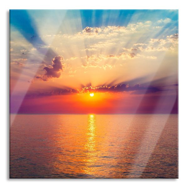 Meer im Sonnenaufgang, Glasbild Quadratisch Rabatt