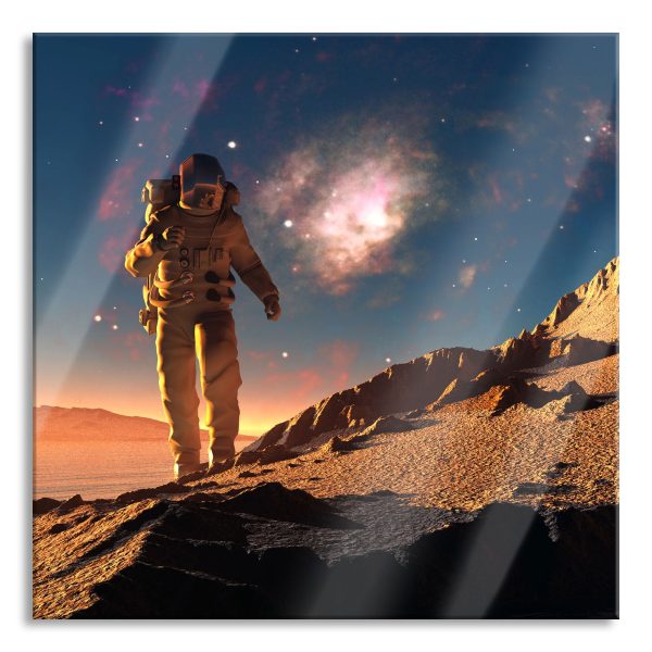 Astronaut klettert auf den Mond, Glasbild Quadratisch Online