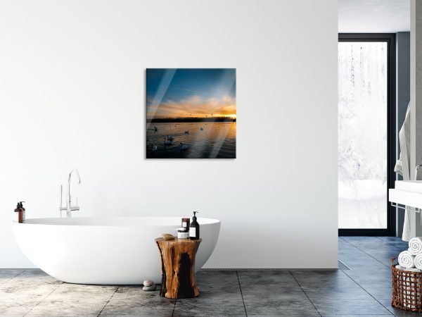 Schwäne im Sonnenuntergang, Glasbild Quadratisch Schn?ppchen – Bild 4