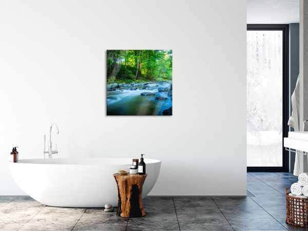 Fluss im Wald mit Steinen, Glasbild Quadratisch Online-Schn?ppchen – Bild 4