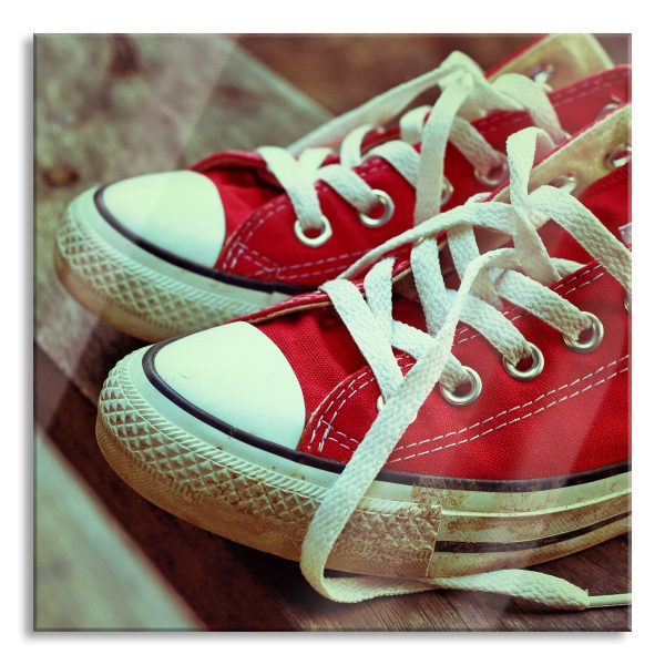 Coole Rote Schuhe, Glasbild Quadratisch Online