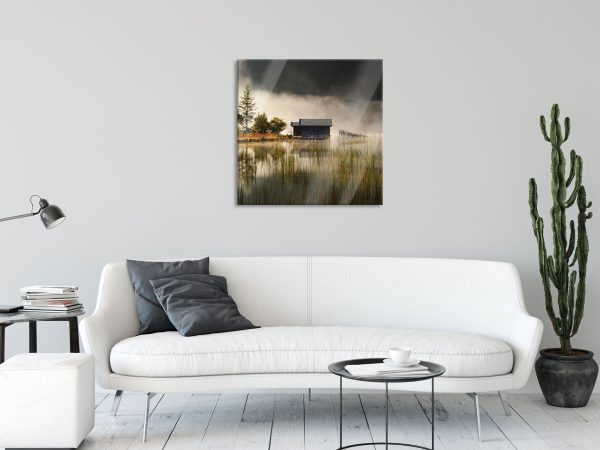 Idyllische Waldhäuschen, Glasbild Quadratisch Verkauf – Bild 2